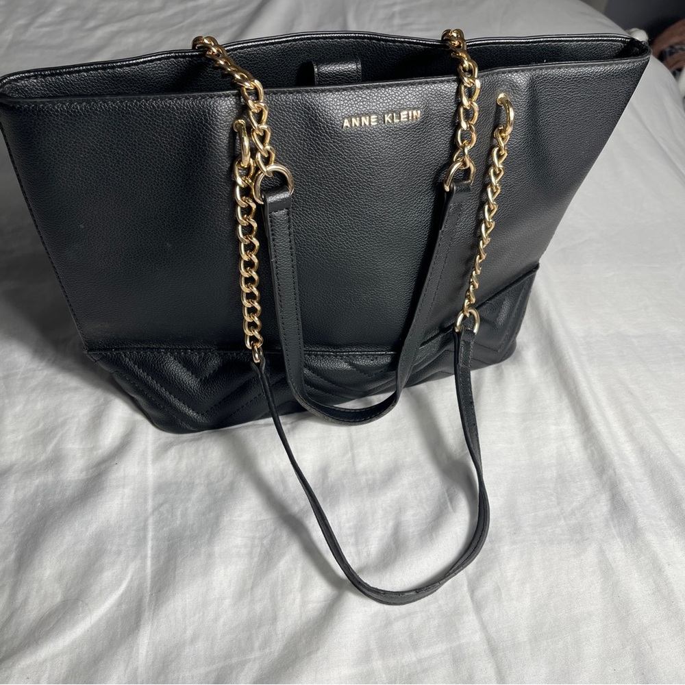 HOBO Anne Klein Black Quilted/ Chain-Gold With Gold Bling On This Classic Tote